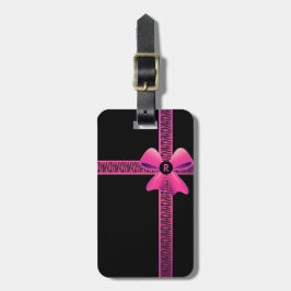 Rosa Zebra-Schleife mit rosa Bow-Monogramm Gepäckanhänger