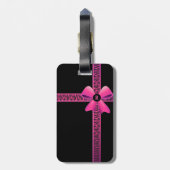Rosa Zebra-Schleife mit rosa Bow-Monogramm Gepäckanhänger (Rückseite vertikal)
