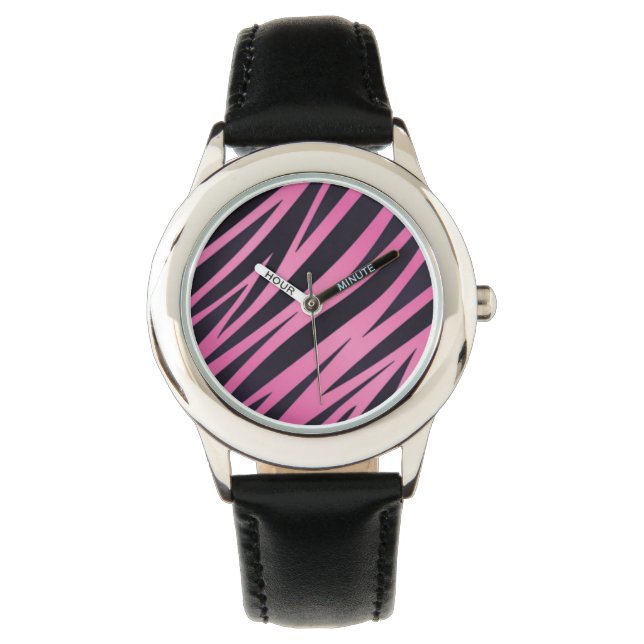 Rosa Zebra Streifen Hintergrund Armbanduhr (Vorderseite)