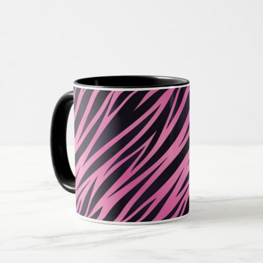 Rosa Zebra-Streifen-Hintergrund Tasse (Vorderseite Links)