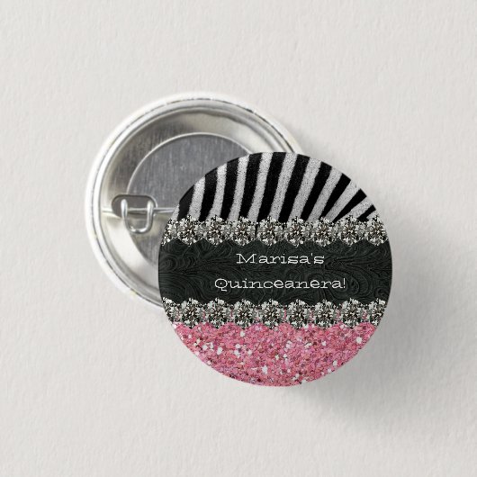 Rosa Zebra Stripes Feier Button (Vorne & Hinten)
