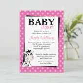 Rosa Zebra-Tupfen-Babyparty-Einladungen Einladung (Stehend Vorderseite)