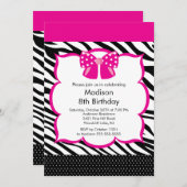 Rosa Zebra-Tween-Geburtstags-Party Einladung (Vorne/Hinten)
