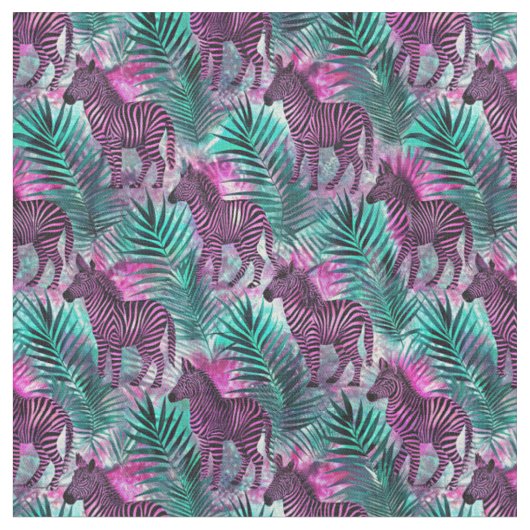 Rosa Zebrajungle Tropenmuster Stoff (Nahaufnahme)