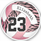 rosa Zebramuster personalisierte Volleyball Aufkleber (Vorderseite)