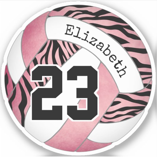 rosa Zebramuster personalisierte Volleyball Aufkleber (Vorderseite)