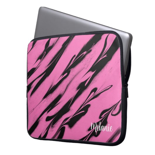 Rosa Zebrastreifen Laptopschutzhülle (Vorderseite Links)