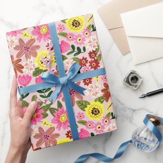 Rosa, zeitgenössisches, blumengeschmücktes Ostermu Geschenkpapier (Schenken)