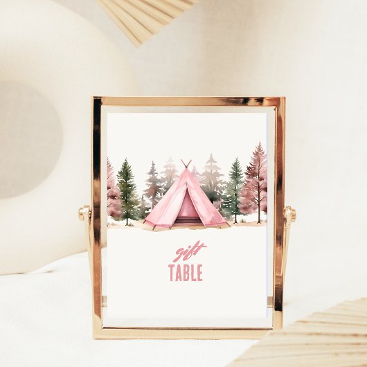 Rosa Zelt Camping Tischtennisplatte Oberzeichen Sockelschild