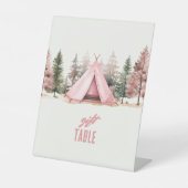 Rosa Zelt Camping Tischtennisplatte Oberzeichen Sockelschild (Vorderseite)