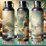 Rosa Zen-Logo Trinkflasche<br><div class="desc">Elegante Wasserflasche mit rosa Kristall in einem Springbrunnen mit Zen-Lotus-Blume. Sie können Ihre eigenen Initialen oder andere Texte sowie Ihr Logo hinzufügen. Der Kreis ist eine separate Form und kann gelöscht werden, wenn Sie ihn nicht benötigen. Wunderschön für eine spirituelle Dame oder um bei Yoga-Kursen mitzukommen.</div>