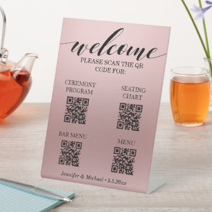 Rosa Zeremonie und Sitzplakette und Bar Menü qr Sockelschild