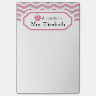 Rosa Zickzack Apple Mit Monogramm Teacher Note Post-it Klebezettel