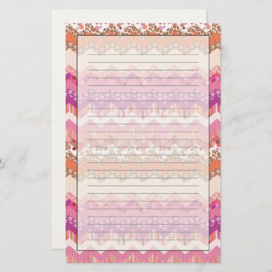 Rosa Zickzack Briefpapier (Vorne/Hinten)