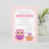 Rosa Zickzack Buch Themed Owl Baby Dusche Party Einladung (Stehend Vorderseite)