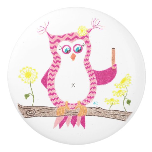 Rosa Zickzack Eulenlehrer-Keramikgriff Keramikknauf (Vorderseite)