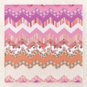 Rosa Zickzack Glasuntersetzer (Vorderseite)