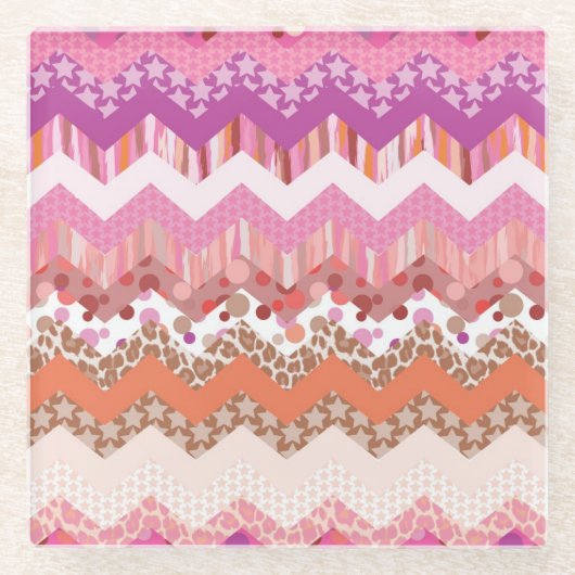 Rosa Zickzack Glasuntersetzer (Vorderseite)