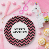 Rosa Zickzack Glitzer Sweet 16 Paper Tellers Pappteller (Party)