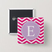 Rosa Zickzack Lila Monogramm Button (Vorne & Hinten)