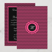 Rosa Zickzack Mit Monogramm Hochzeit Einladung (Vorne/Hinten)