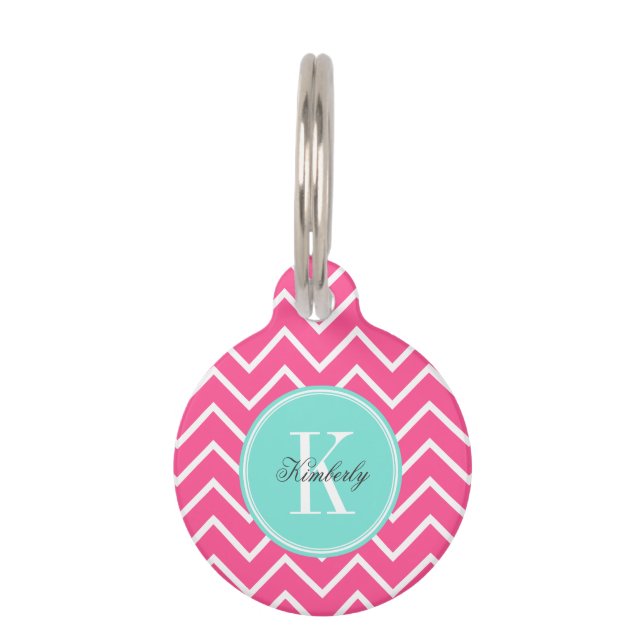 Rosa Zickzack mit Türkis-Monogramm Tiermarke (Vorderseite)