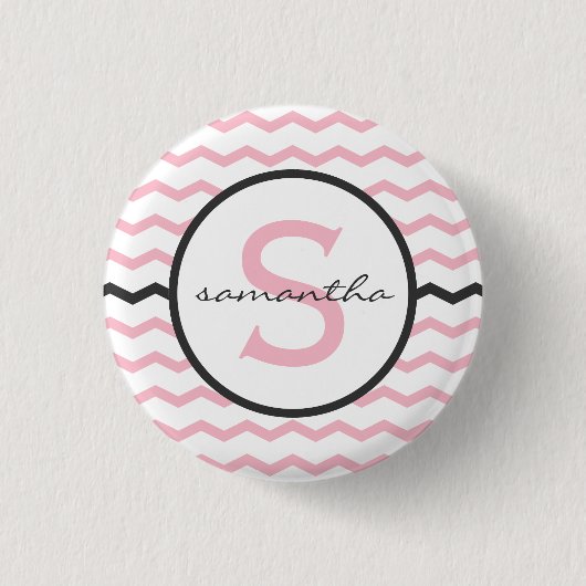 Rosa Zickzack Monogramm Button (Vorderseite)
