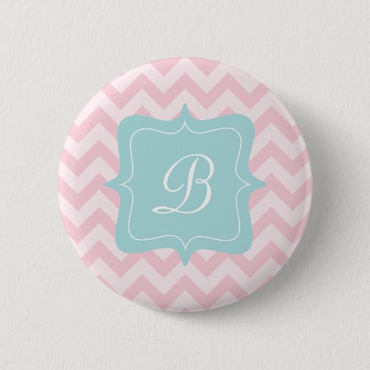 Rosa Zickzack-Monogramm Button (Vorderseite)