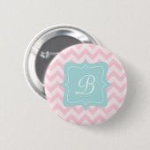 Rosa Zickzack-Monogramm Button (Vorne & Hinten)
