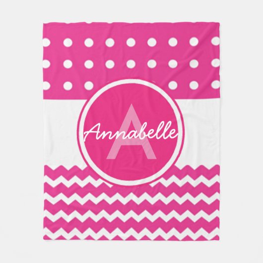 Rosa Zickzack Monogramm Personalisiert Fleecedecke (Vorderseite)