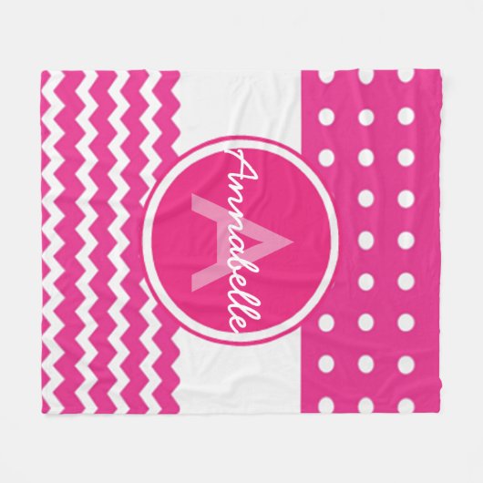 Rosa Zickzack Monogramm Personalisiert Fleecedecke (Vorderseite (Horizontal))