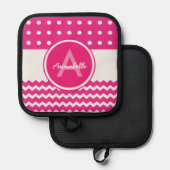 Rosa Zickzack Monogramm Personalisiert Topflappen (Vorderseite/Rückseite)