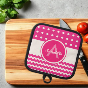 Rosa Zickzack Monogramm Personalisiert Topflappen