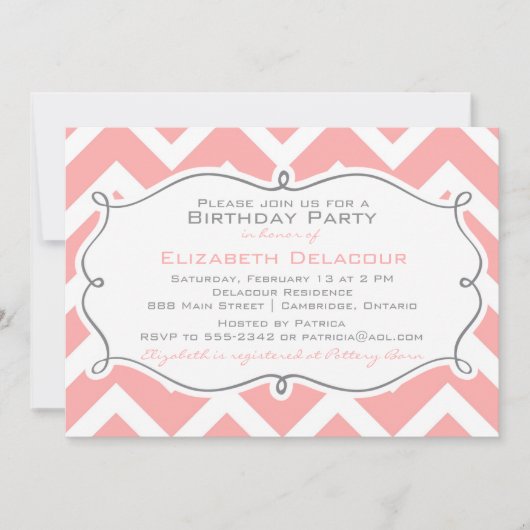 Rosa Zickzack Muster Geburtstagsparty Einladung (Vorderseite)
