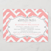 Rosa Zickzack Muster Geburtstagsparty Einladung (Vorne/Hinten)
