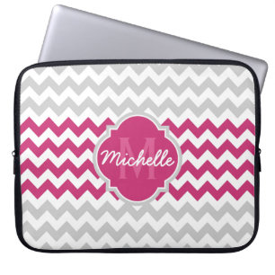 Rosa Zickzack Muster Quatrefolienmonogramm Laptopschutzhülle