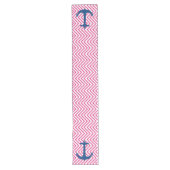 Rosa Zickzack Navy Nautic Anchor Table Runner Großer Tischläufer (Vorderseite)