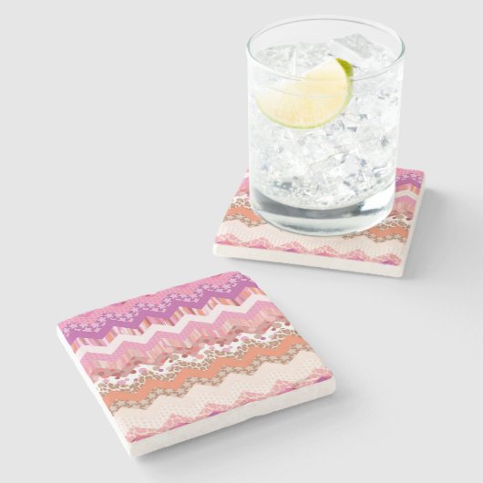 Rosa Zickzack Steinuntersetzer (Seitenansicht)