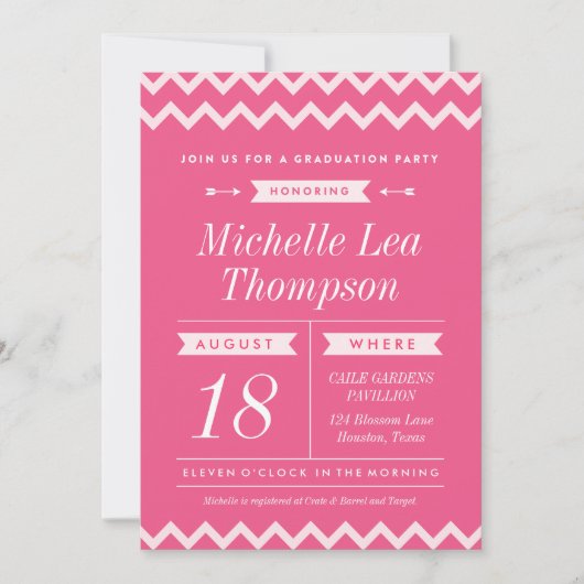 Rosa Zickzack stilvolle Graduiertenparty Einladung (Vorderseite)