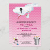 Rosa Zickzack Storch-BabySip und sehen Party Einladung (Vorne/Hinten)