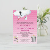 Rosa Zickzack Storch-BabySip und sehen Party Einladung (Stehend Vorderseite)