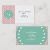 Rosa Zickzack tadelloses grünes Monogramm des Visitenkarte (Vorne/Hinten)