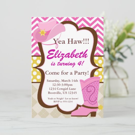 Rosa Zickzack und Einladung (Stehend Vorderseite)