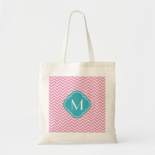 Rosa Zickzack Zickzack-Streifen mit Monogramm Tragetasche