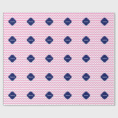Rosa Zickzack Zigzag Navy Quatrefolie Monogram Geschenkpapier (Flach)