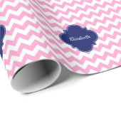 Rosa Zickzack Zigzag Navy Quatrefolie Monogram Geschenkpapier (Rolleneckpunkt)