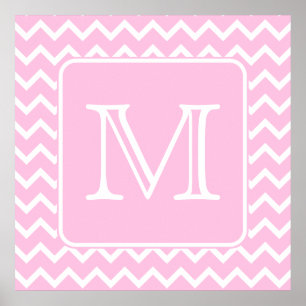 Rosa Zickzacke mit kundenspezifischem Monogramm Poster