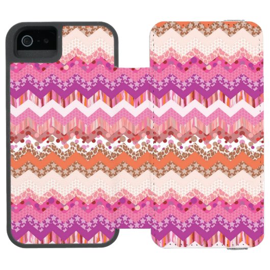 Rosa Zickzackhintergrund Incipio iPhone Geldbeutel-Hülle (Folio Geöffnet)