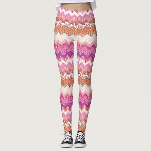 Rosa Zickzackhintergrund Leggings (Vorderseite)
