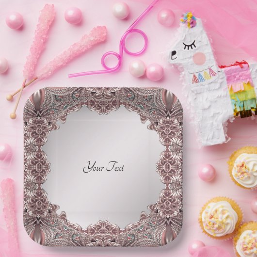 Rosa Zierpapierplatte Pappteller (Party)